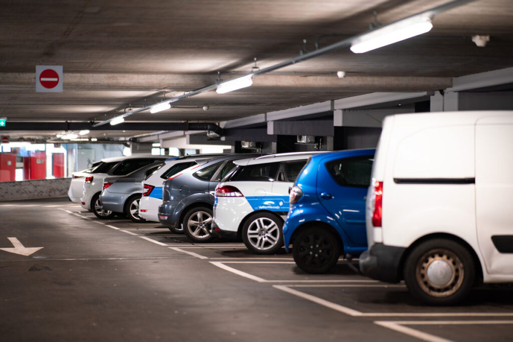 cars parked in a garage
