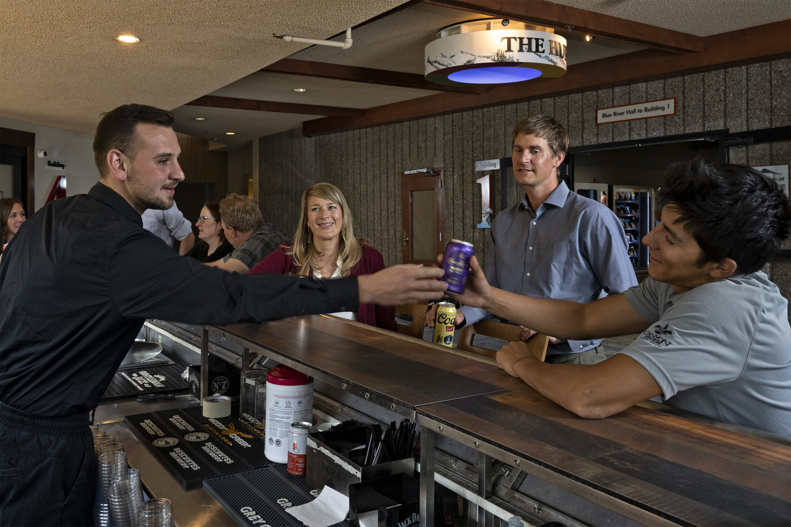 people hanging out at the Hub bar