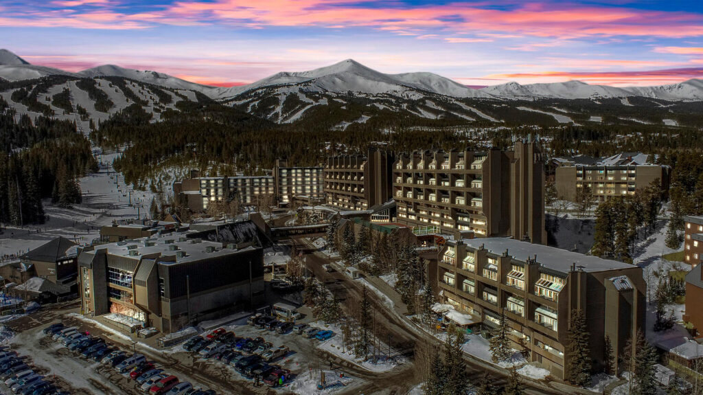 Twilight winter view of beaver Run and Breckenridge Ski Area