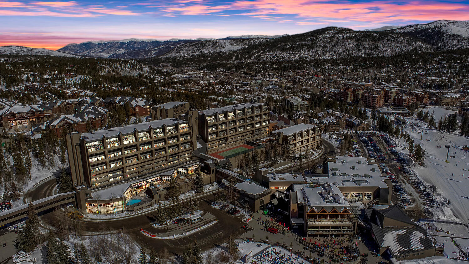 Twilight winter view of beaver Run and Breckenridge
