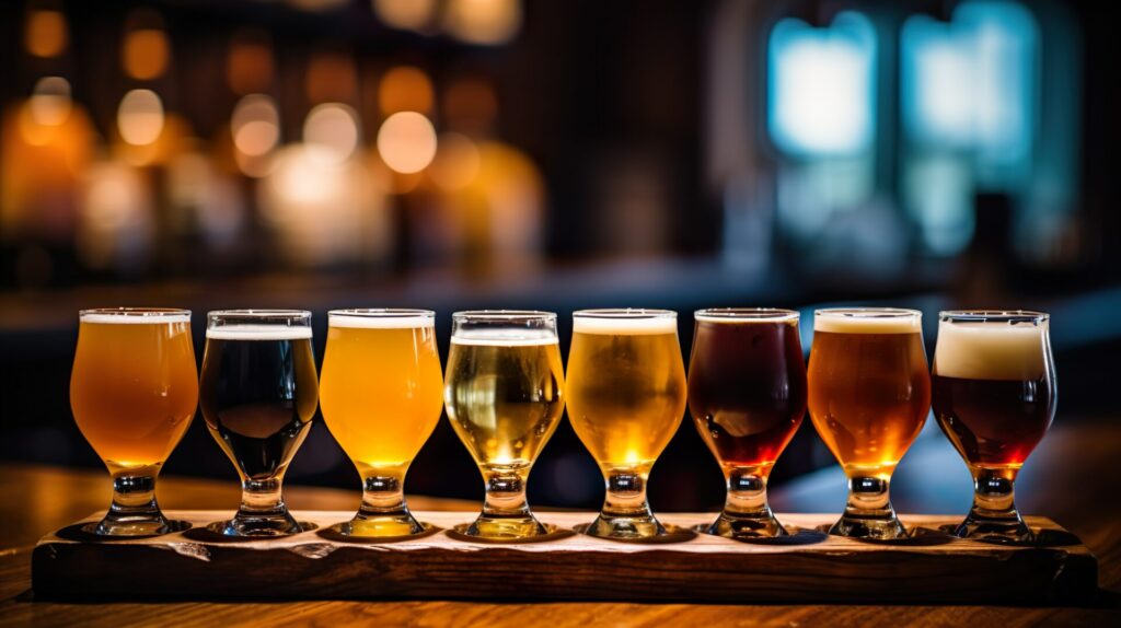 flight of beers lined up