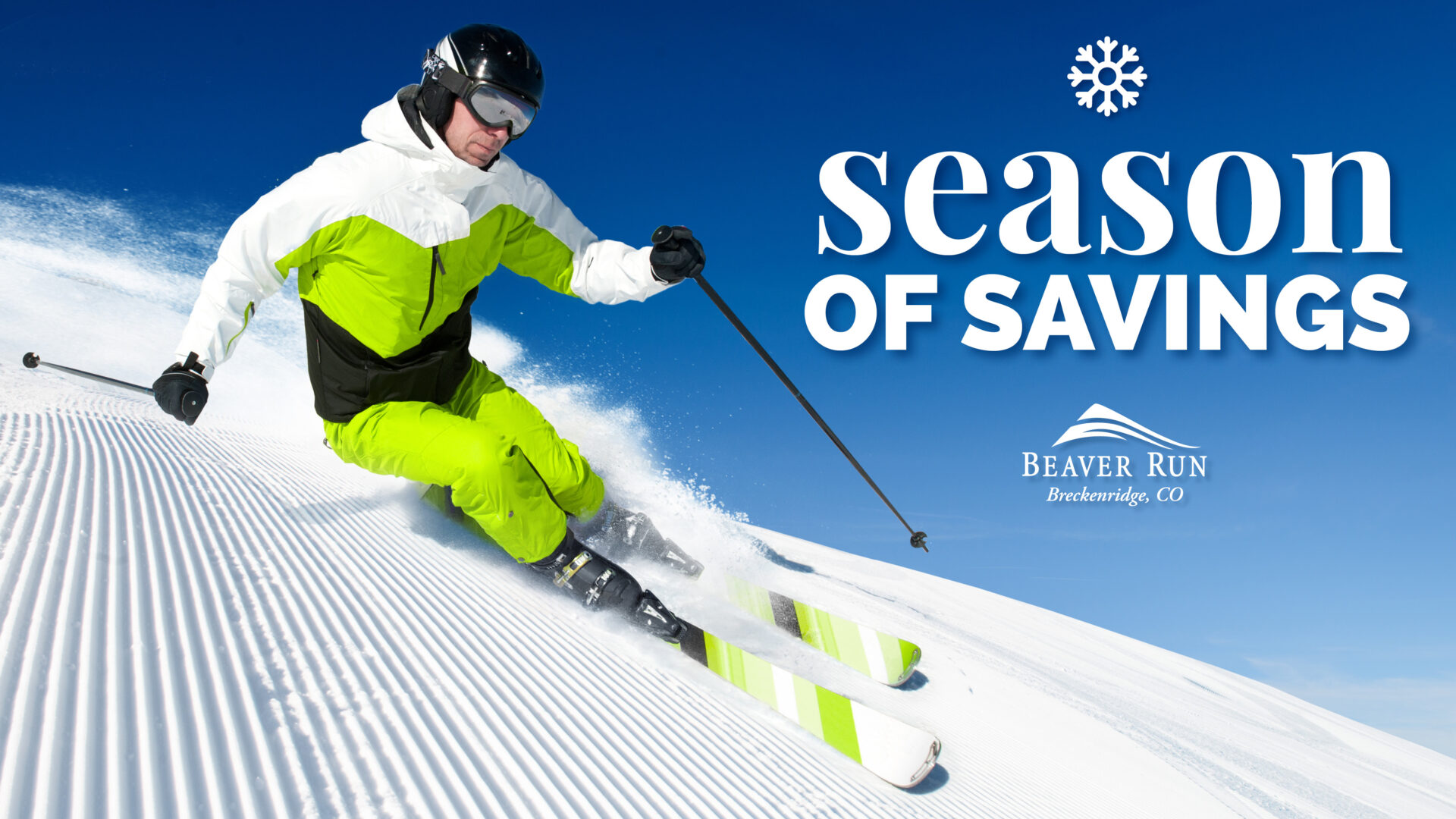 Season of Savings skiers jumping in air