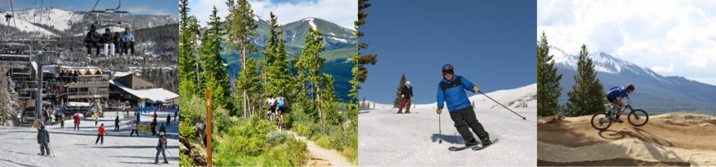 beaver run activities banner. someone skiing biking