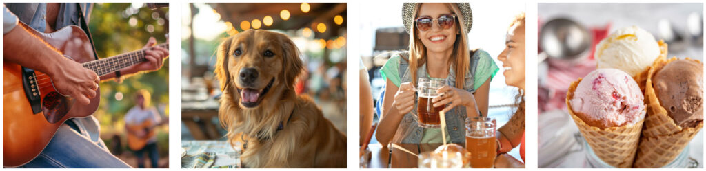 banner with dogs and people drinking and having fun