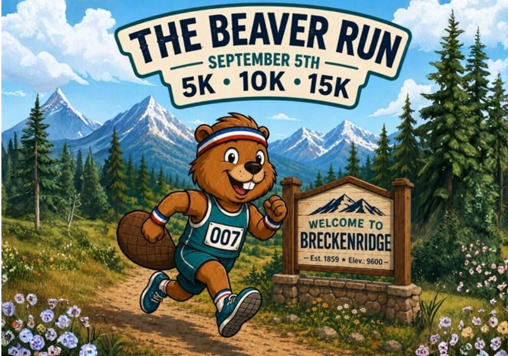 cartoon beaver running a marathon