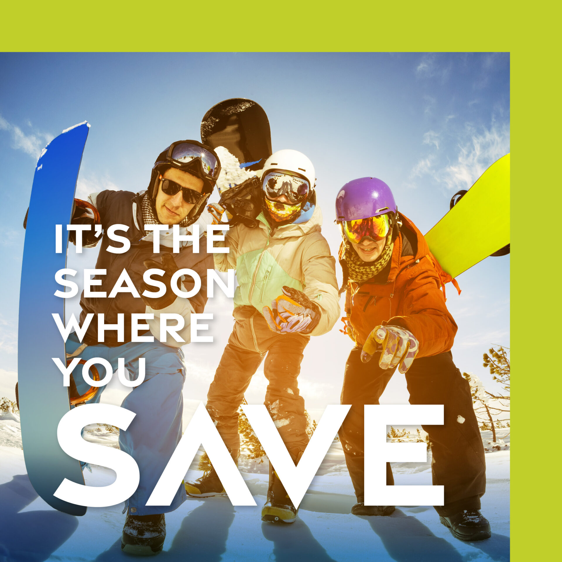 Cyber Sale graphic with snowboarders